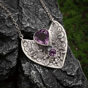 Amethyst Heart Boho Pendant Necklace